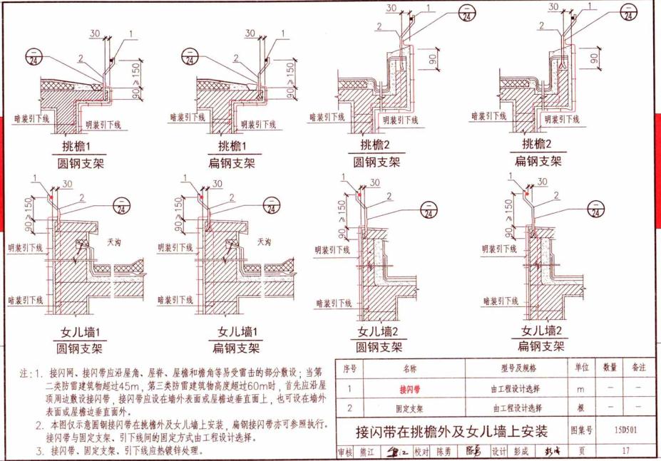 接閃帶在挑檐外及女兒墻上安裝圖集